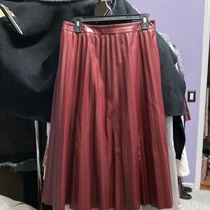 Faux leather maroon Pleated Skirt